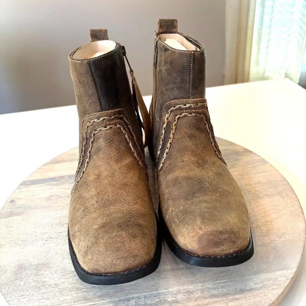 Bed Stu Revolution Boots Men's Sz 10 Tan Brown Distressed Leather Side Zip NIB